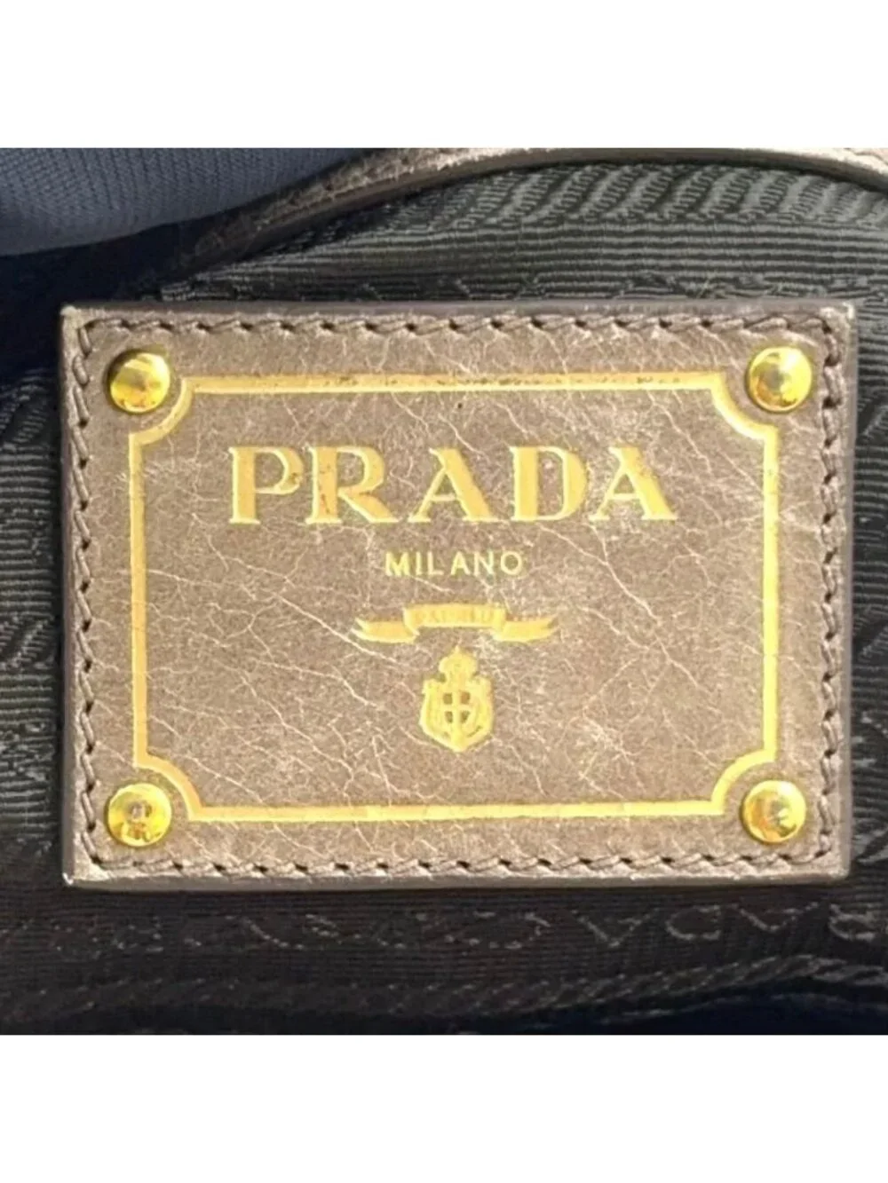 Prada Vitello Shine Bowlet Calf Gray Handbag Gold